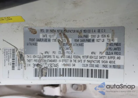 2018 Toyota Yaris Ia z USA, uszkodzony, nr VIN 3MYDLBYV8JY307445